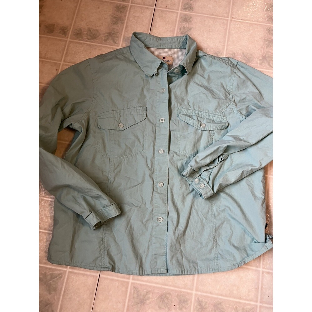 woolrich womens button down shirt Light Turquoise Cotton mesh Pockets Size Large